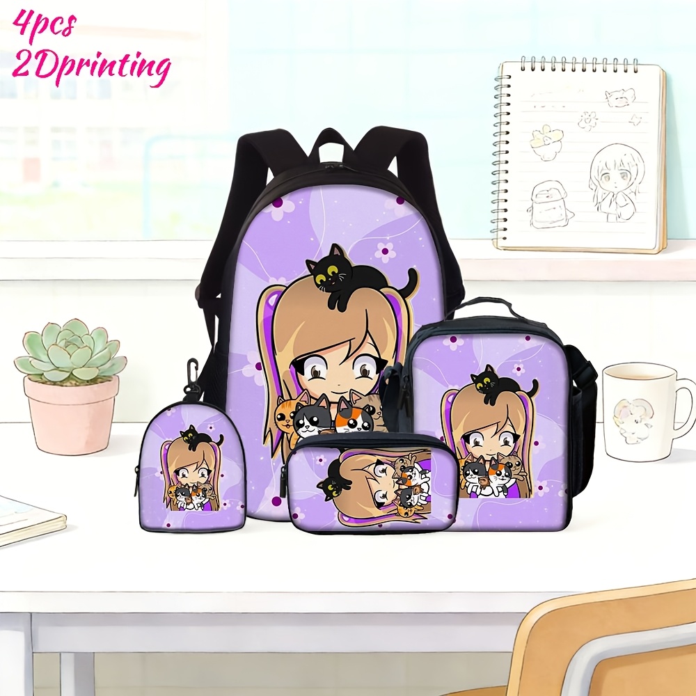 TEMU Set de 4 piezas/3 piezas/2 piezas/1 pieza, Mochila, Bolso de y Estuche para lápices, Estampado Lyna HD con 2D Mochila, Bolso cruzado y Estuche