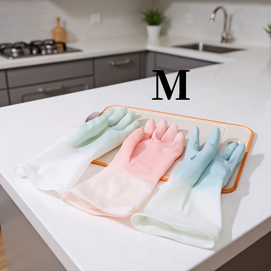 TEMU 3 Pairs Durable Kitchen Dishwashing Gloves, High-tenacity Wear-resistant Hand, Anti-slip Texture, Non-slip, Multifunctional Cleaning Gloves