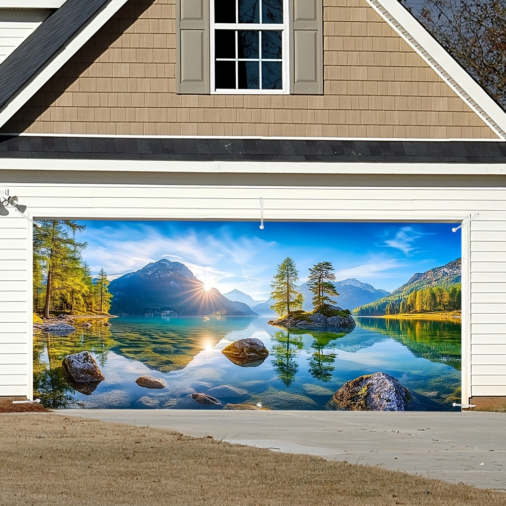 1pc 2D Flat Printing Landscape Pattern Garage Door Fabric Banner - Durable Polyester, No Power Needed, Easy to Hang, Ideal for Weddings, Parties, and Outdoor Celebrations, Outdoor Celebration Decor | Scenic Landscape Design | Durable Polyester Banner, Outdoor Decorations