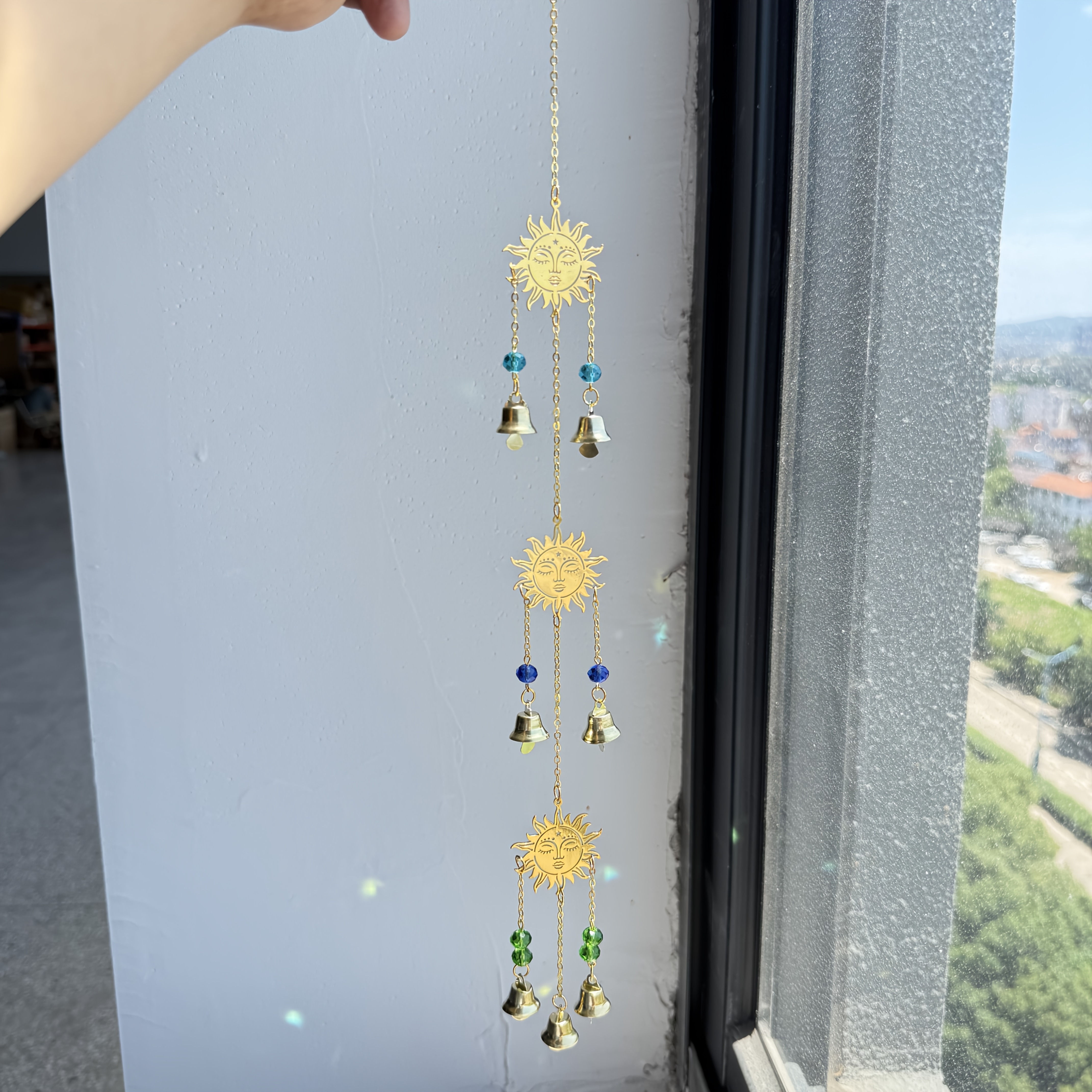 TEMU Three-layer Sun Carved Metal Wind Chime Pendant, Retro Sun Pattern With Colorful Beaded Bells, The Wind With Tinkling Sound, Hung On Or By The
