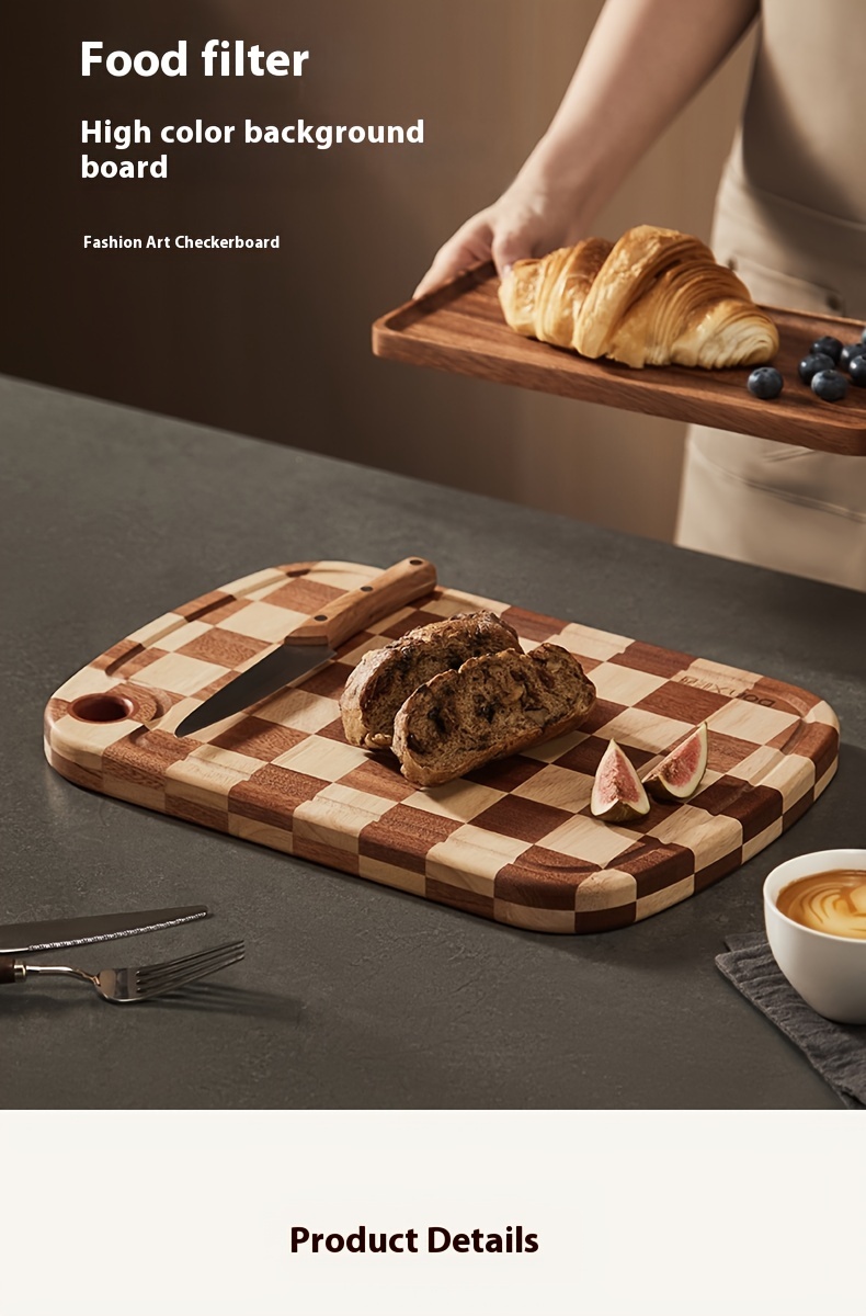 walnut wood cutting board with checkered pattern multipurpose   for meat cheese bread vegetables and fruits ideal for home and dorm use kitchen gadget perfect christmas winter gift wooden cutting board cold cutting board details 8