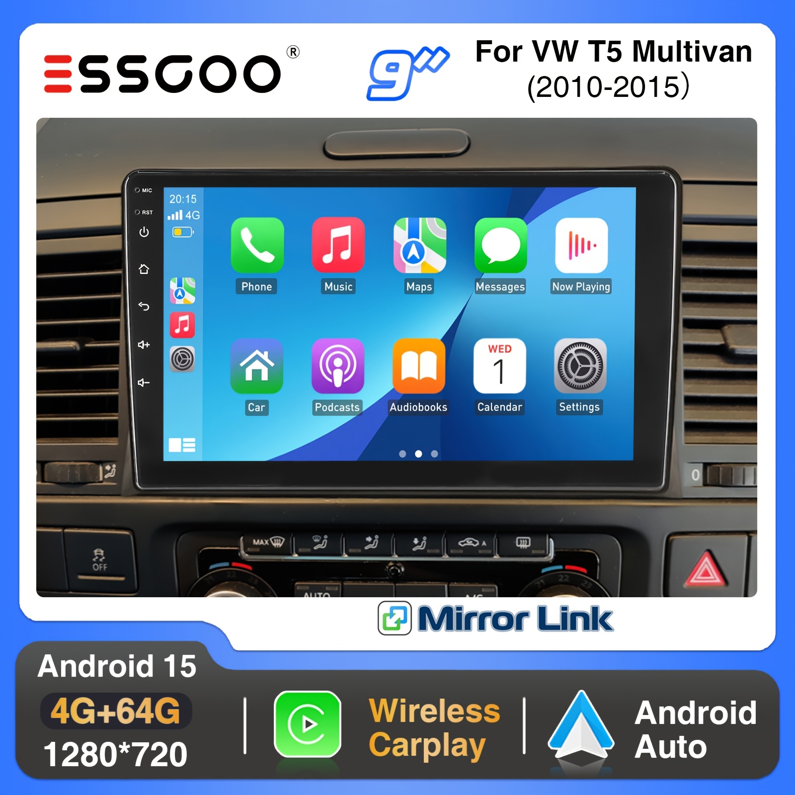 Essgoo [radio Upgrade Kit] 15 4+64g For Vw T5 2010-2015 | 9 Inch Ips Touch Screen Car Stereo With , Auto, Fan Cooling, Gps, Wifi, Fm, Rds, Usb, , , Intelligent Systems