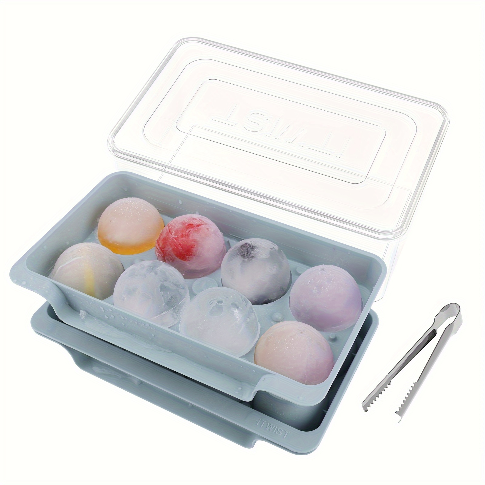 WIBIMEN Large Ice Cube Tray, 2.5 INCH Whiskey Ice Mold, 2 Pack Sphere Ice Cube Mold with Bin&Tong, Easy Fill & Release Ice Ball Maker for Whiskey Cocktails Bourbon.