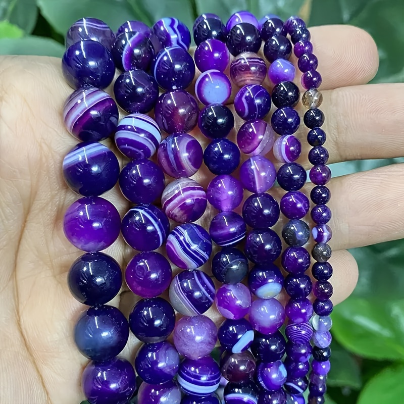 

Handcrafted Purple Agate Beads - Natural Lace Striped Round Gemstones For Making, Ideal For Bracelets, Necklaces & Crafting Gifts, 15" Strand In Assorted Sizes (92/62/46/36/32pcs), 4/6/8/10/12mm