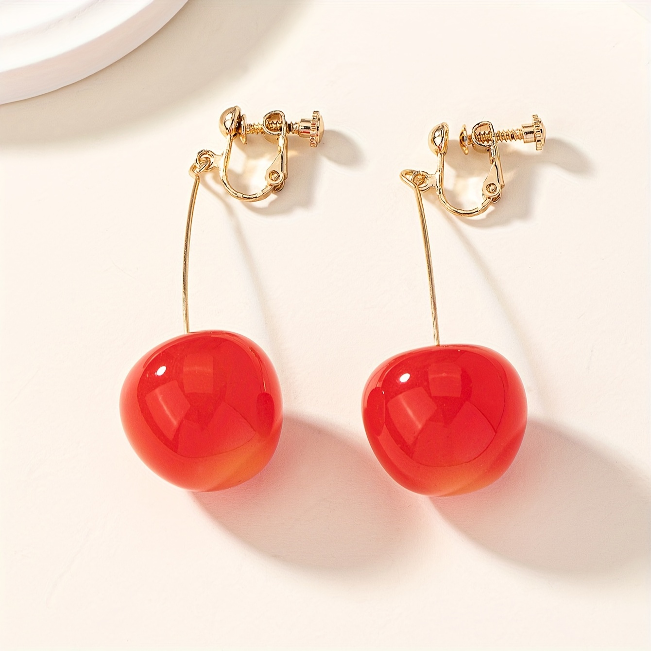 

Exquisite Cherry Design Clip On Earrings Elegant Pastoral Style Suitable For Women Summer Party Earrings