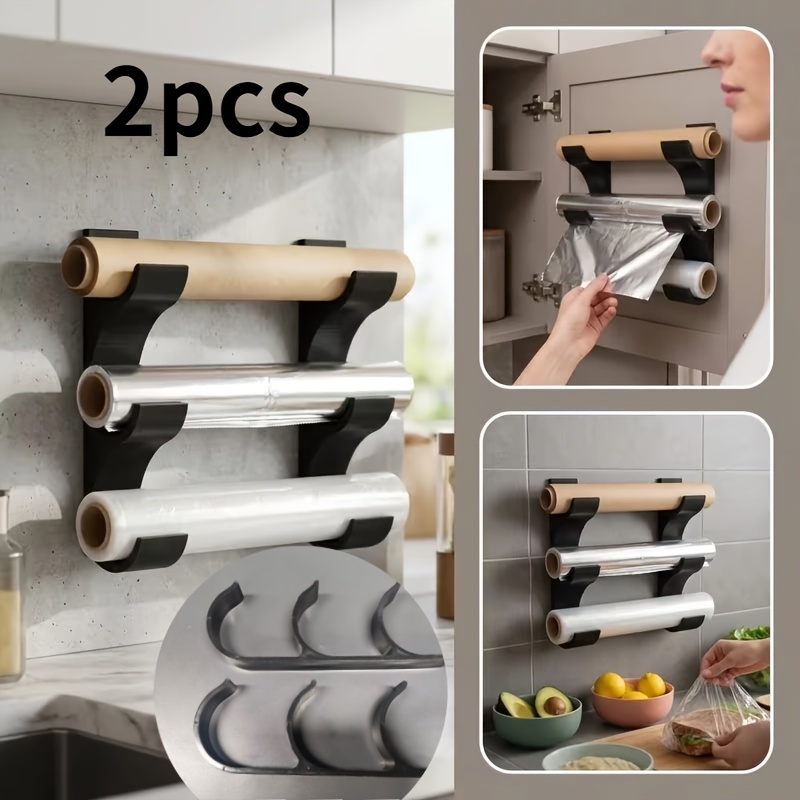 TEMU 2pcs Fresh-keeping Film Holders (tape Not Included), Capacity For 3 Rolls Of Kitchen Paper, Fresh-keeping Film, Aluminum Foil. This Storage Rack