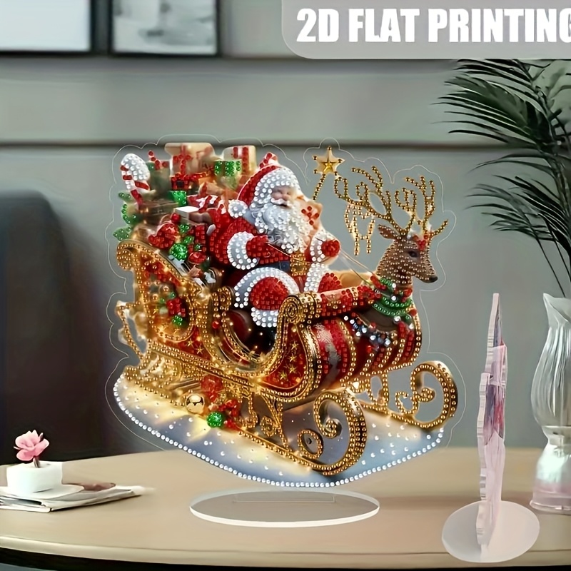 TEMU A 2d Flat Design Suitable For Gifts All , Featuring A Unique Diamond Painting Kit With Santa Claus And Reindeer. This Sparkling Crystal