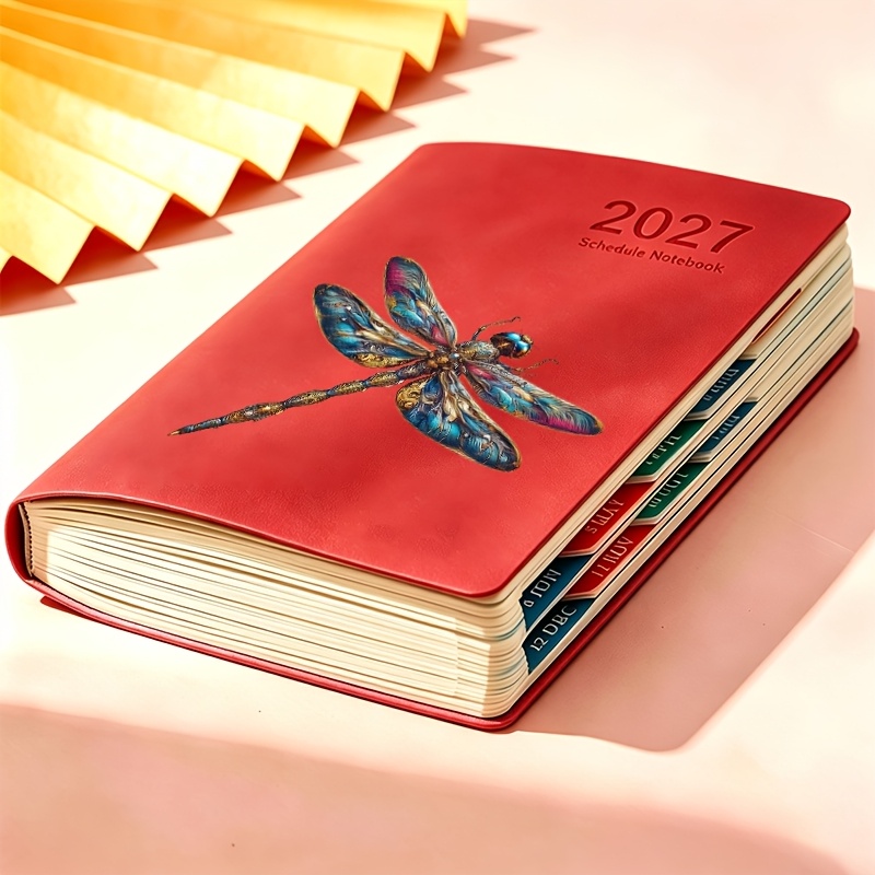 TEMU 1pc 2027 Colorful Dragonfly Pattern Schedule Notebook, Daily Planner Notebook, Agenda Notebook, Suitable For Arranging Daily Work Plans,