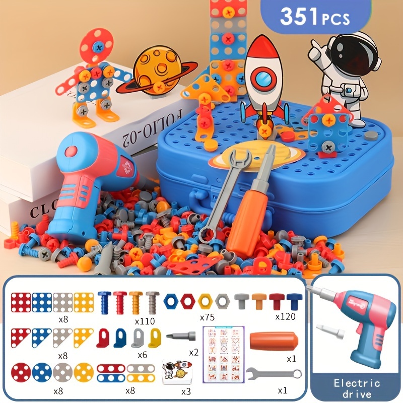

351 Pcs Twist Screws To Assemble Toys, Boys Exercise Their Puzzle-solving Skills By Disassembling Electric Drill Toolboxes,, Aa Batteries Need To Be Prepared By Yourself