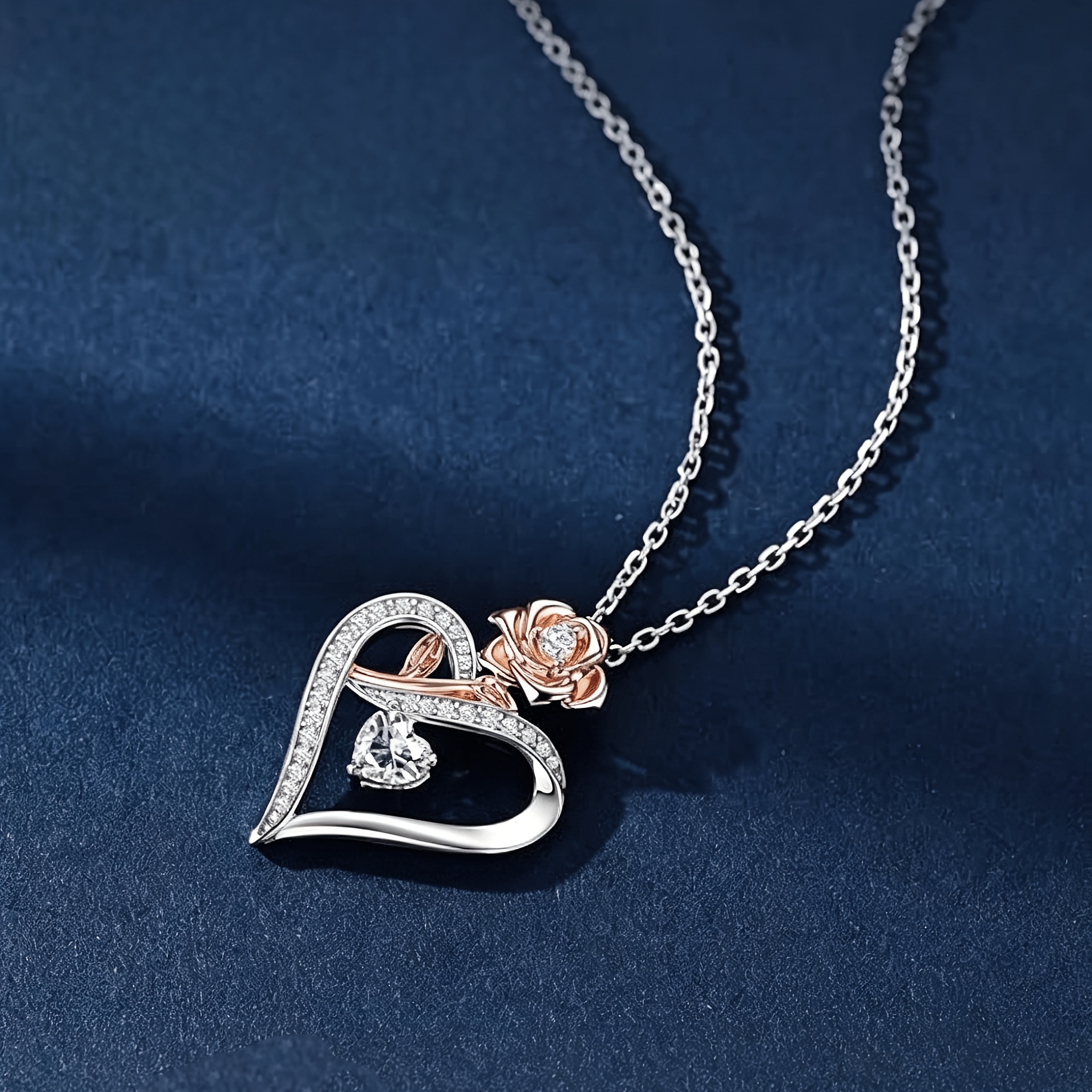 Women's S925 Silver Bicolor Heart Pendant Necklace, Elegant