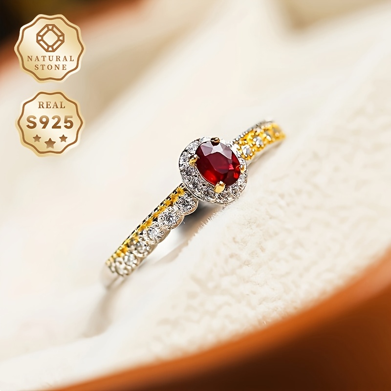 S925 Silver Red Stone Ring Adjustable Love Crown Natural Stone
