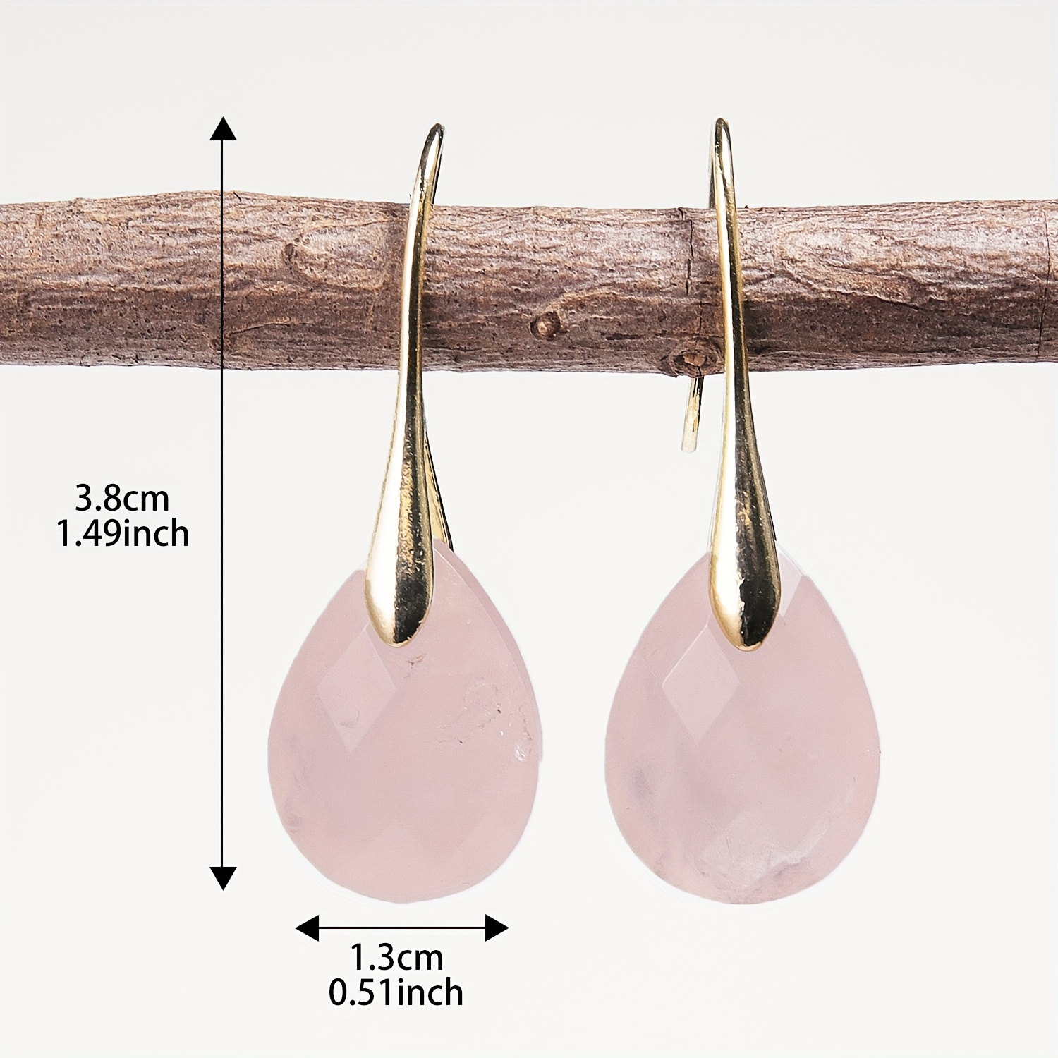 Women's Natural Pink Quartz Teardrop Dangle Earrings, Elegant