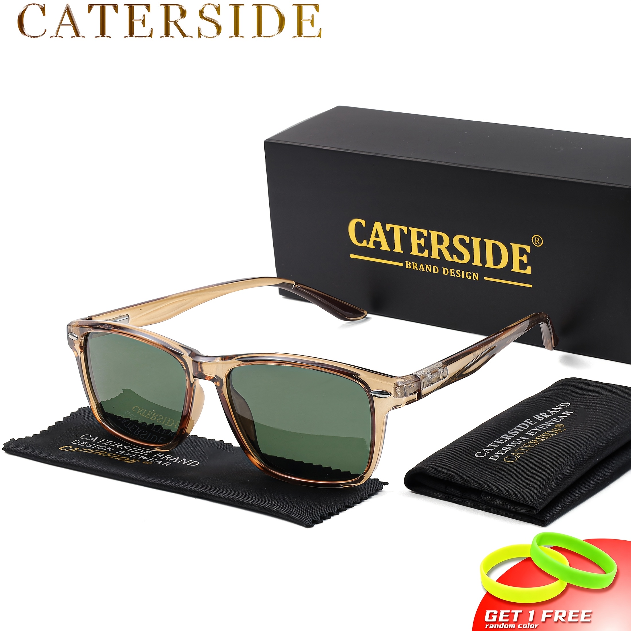 Image of Caterside Men' & Women' Polarized Square Fashion Glasses With Tr90 Frame & Tac Lens, Glare, Spring Hinges, Case Suitable For Fishing, Beach, Outdoor, Driving, Computer Use - Professional Eyewear Gifts