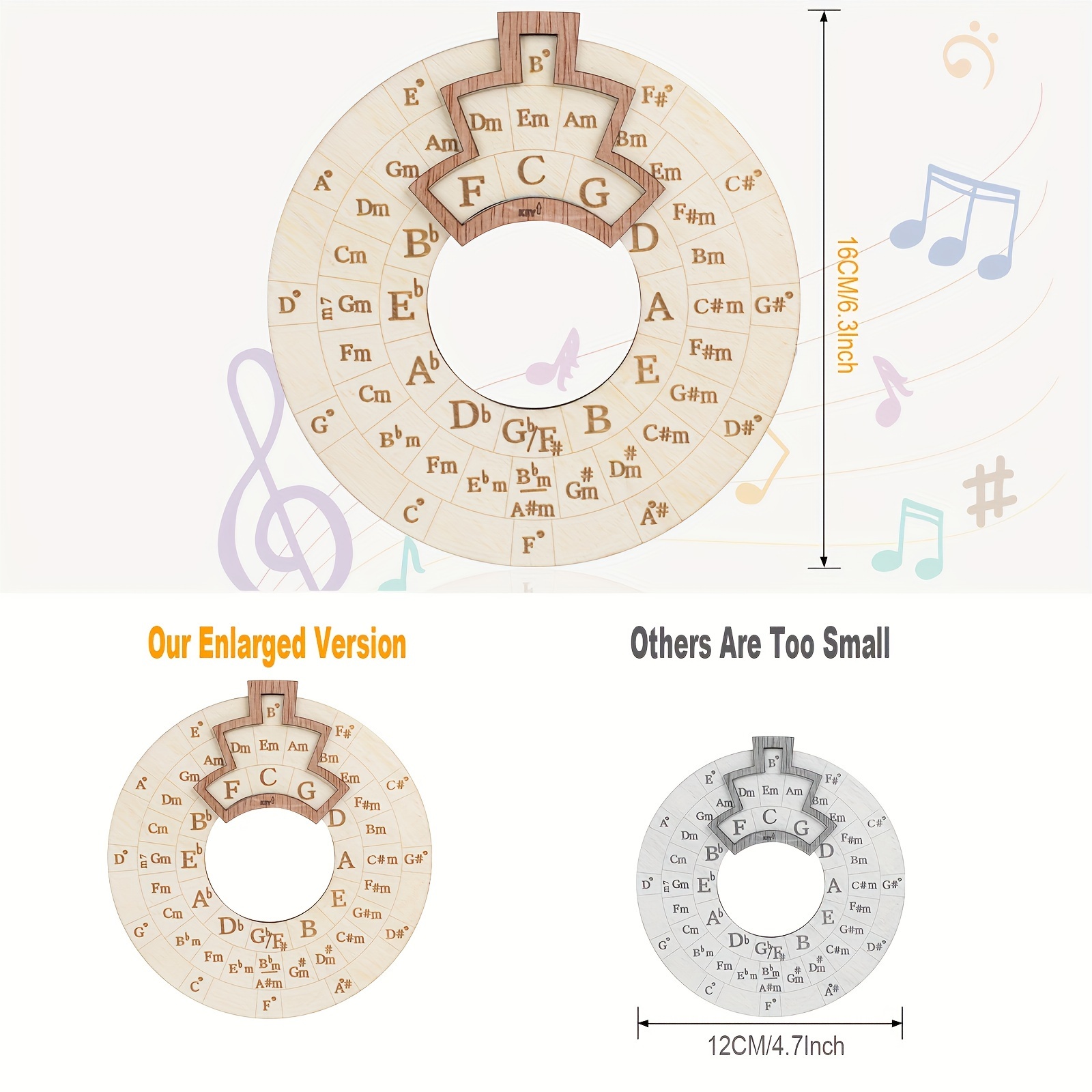 Instrument Tool, Large 16cm Diameter Wooden Chord Circle for Quick Tuning and Memory Aid, Suitable for Music Beginners and Creators, Helps You Rapidly Master Chords and Scales Patterns. Suitable for Piano, Guitar, Violin, etc