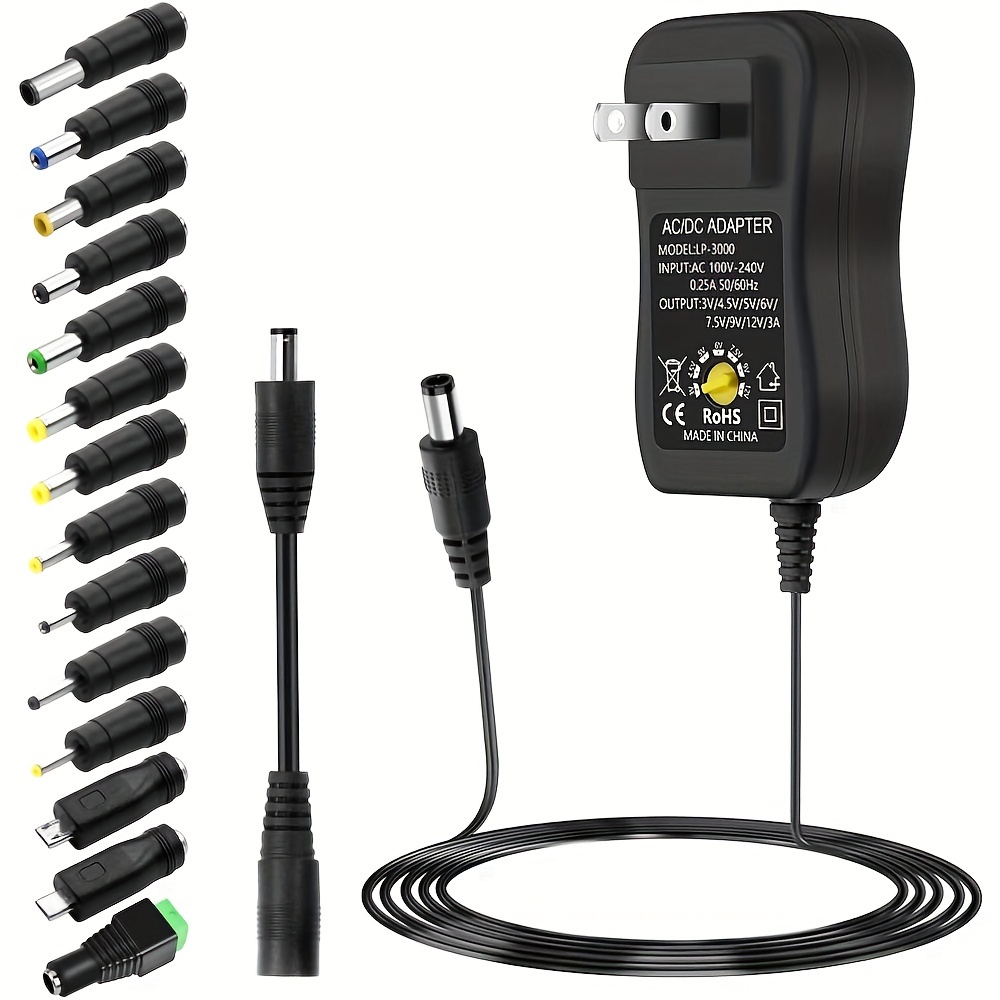 TEMU Ac Adapter 36w Universal Power Supply Adapter 3v -12v Adjustable Power Converter 3v 4.5v 5v 6v 7.5v 9v 12v 500ma 1a 1.5a 2a 2.5a 3a With 14 Tips