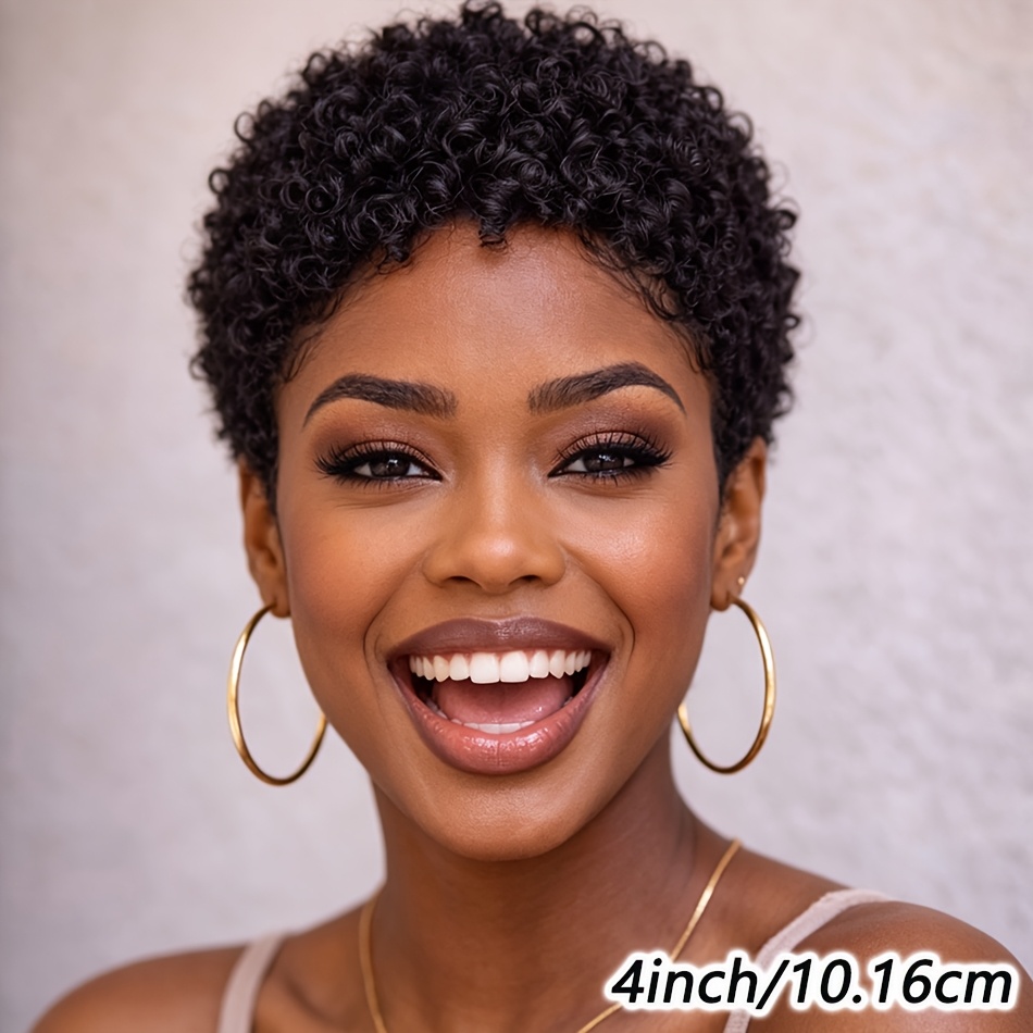 TEMU Usexy Brazilian Human Hair Wig For Women Suitable For - Afro Wig With 180% Density, Short Layered Volume, Elastic For Daily Wear & Party Wig,
