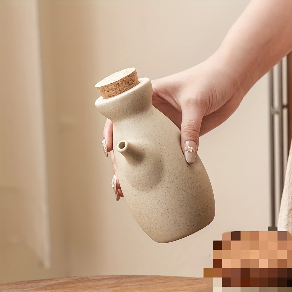 TEMU 1pc 325ml Coarse Pottery Oil Bottle With A Round Cork. High-value Soy Sauce Bottle, Seasoning Container, Retro-style Vinegar Bottle, And Chili