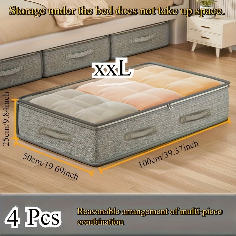 E-shop 4er-Set Schwerlast-Unterbett-Aufbewahrungstaschen - Faltbares, offenes Design, Schrank-Organizer-, platzsparend, stapelbare