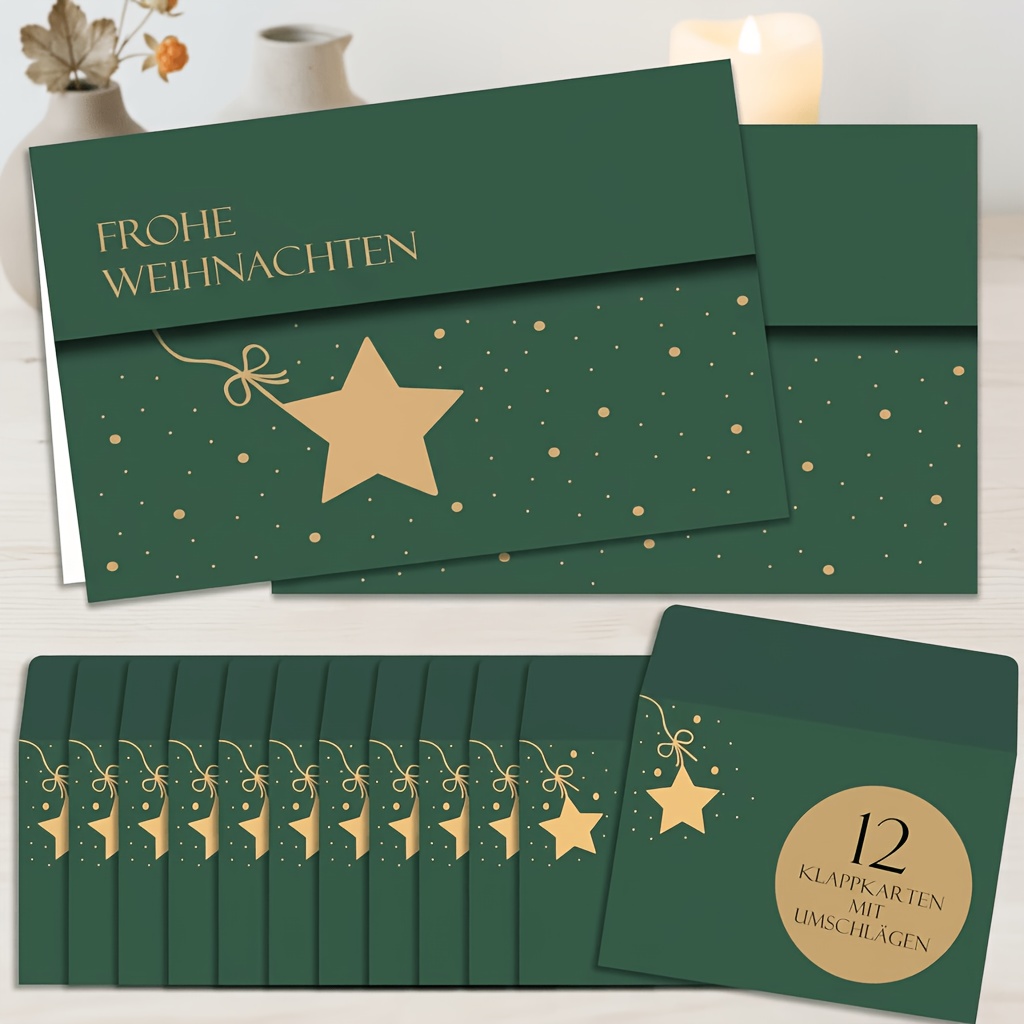 Image of Set Of 12 Biroyal Christmas Cards With Envelopes | Christmas Star Flip Cards | Christmas Cards With Envelope Decorations, Snowflake Theme