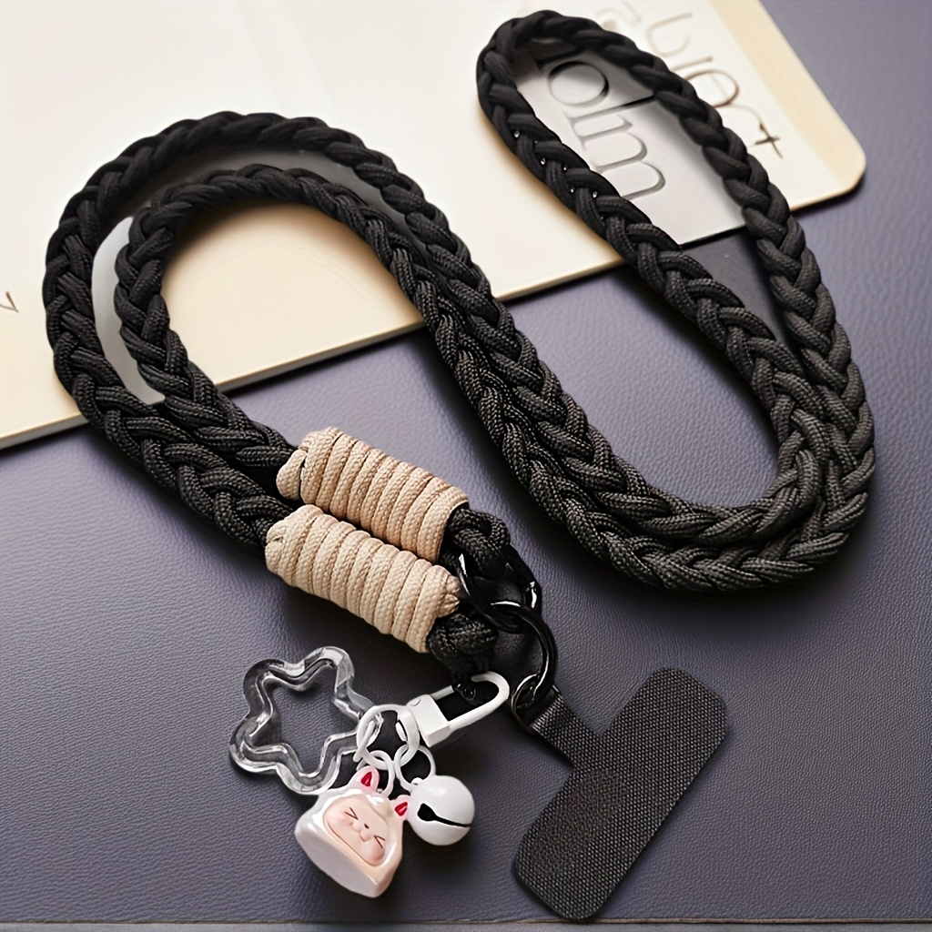 E-shop Verstellbare geflochtene Crossbody-Handytasche für Damen mit Bärenanhänger – Langes Anti-Verschmiergurtband für Outdoor-Reisen,