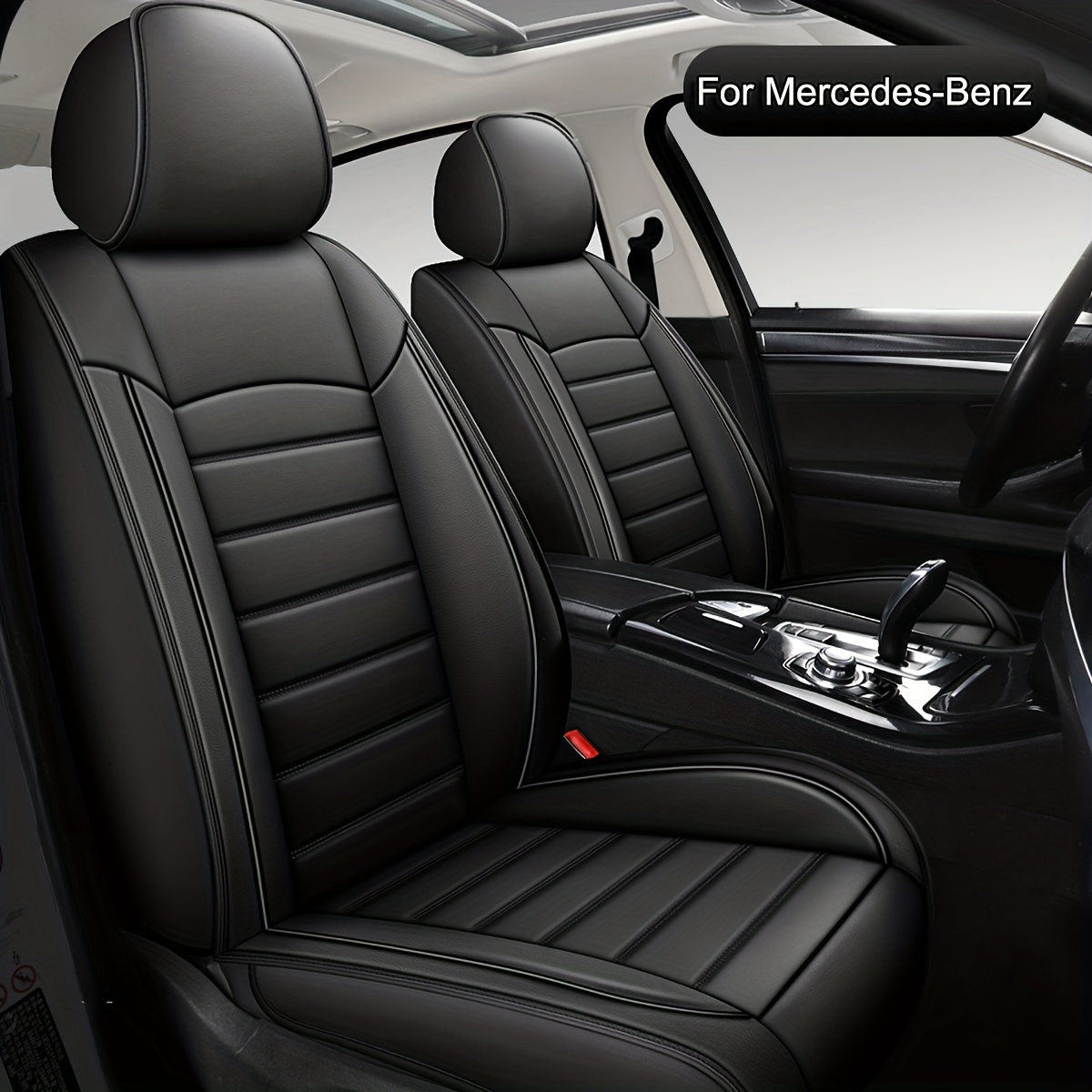 Image of Car Seat Covers Full Set, Fit For Mercedes-benz , , , Glc, , , , Universal Pu Leather Car Seat Protectors, Adjustable Vehicle Seat Covers With For