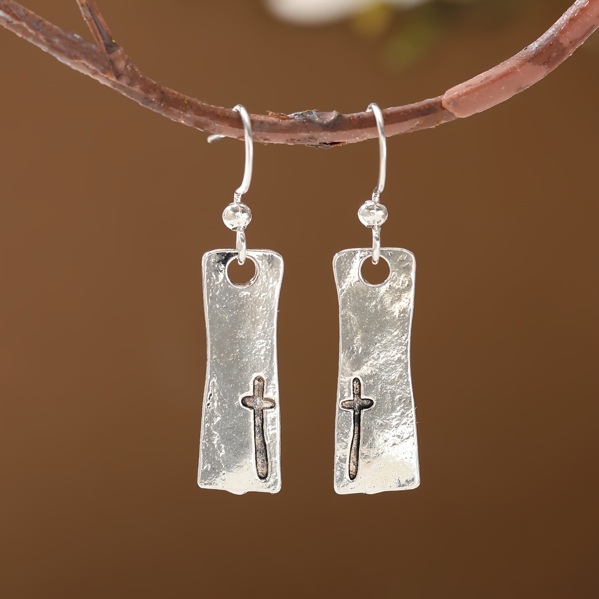 Minimalist Cross Relief Plate Pendant Earrings