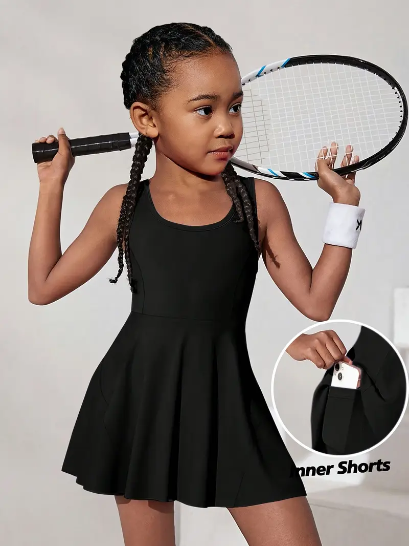 girls tennis dress with shorts Jinhomg Girls Tennis Dress Athletic Golf Outfit for Girls Summer Workout Active Dress with Shorts Pockets Beige 9 Years, Women's