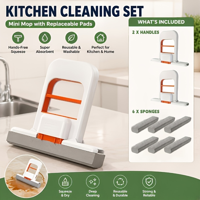 TEMU 8pcs, 2pcs+6pcs, Desktop Mop - Design, Foldable For Space Saving, Cleaning System - Compact Desktop Cleaner Suitable For Home, Office, Bathroom,