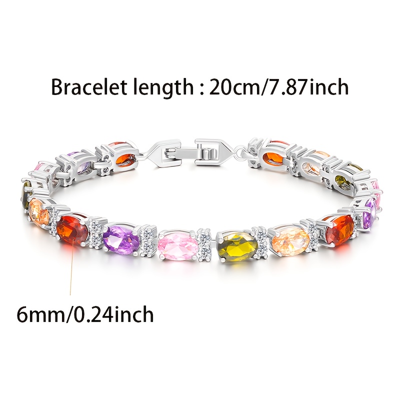 Image of 925 Sterling Silver Women's Bracelet Cool Summer Rainbow Inlaid Moissanite Fashionable Not Ostentatious Daily Matching Low Sensitivity Y2k .87 Inch Fits Wrist Gift Box Packaging