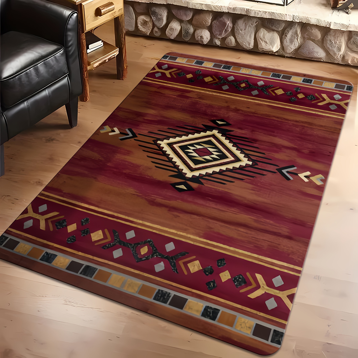 

Machine Washable Southwestern Area Rug - Stain Resistant Non-slip Polyester Floor Mat For Living Room, Bedroom, Entryway - Medium Pile, Knit Weave - Indoor/outdoor Home Decor For All Holidays