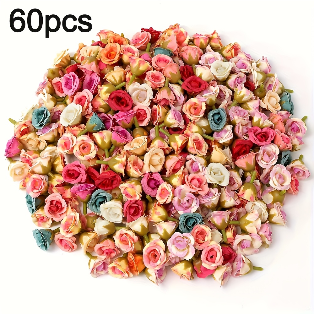 TEMU 30/60pcs Artificial Rose Flowers 0.98in Fake Flowers Room Decoration Home Garden Wedding Decoration Diy Scrapbook Garland Gift Accessory
