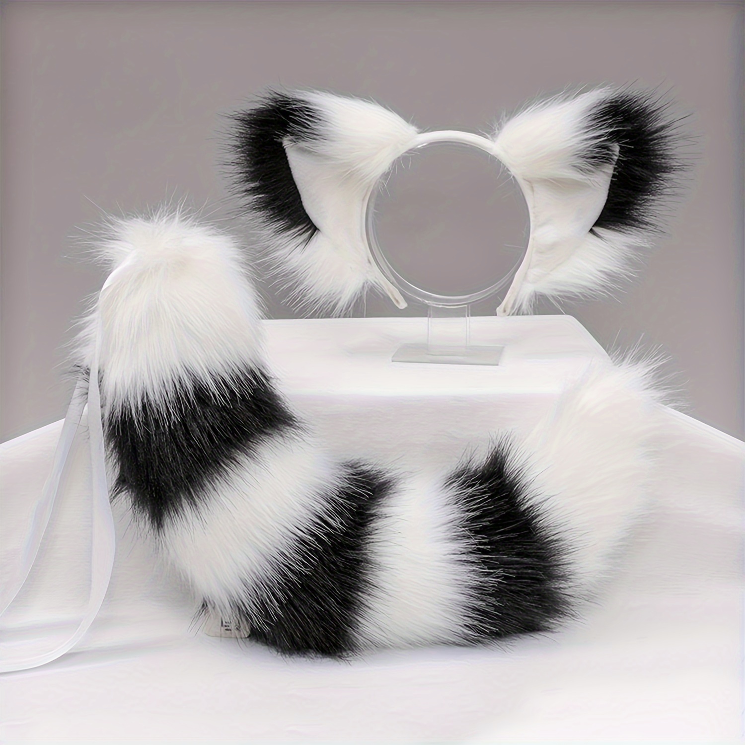 Image of 2pcs Set Of Oversized Plush Realistic Props, Animal Ear Plush Hairband, Stage Performance, Halloween Cosplay Props