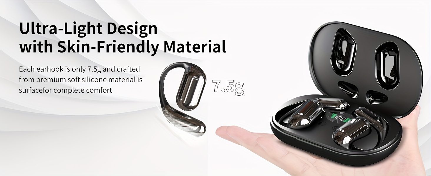 Eloriorz Earbuds Wireless Wireless Open-type Headphones BT5.3 Hanging Earphones HiFi Sound Quality With LED Display Ultra-long Standby 100H Noise Reduction Earphones Built-in Microphone HD Call Earphones, Sports, Running, Talking, Games