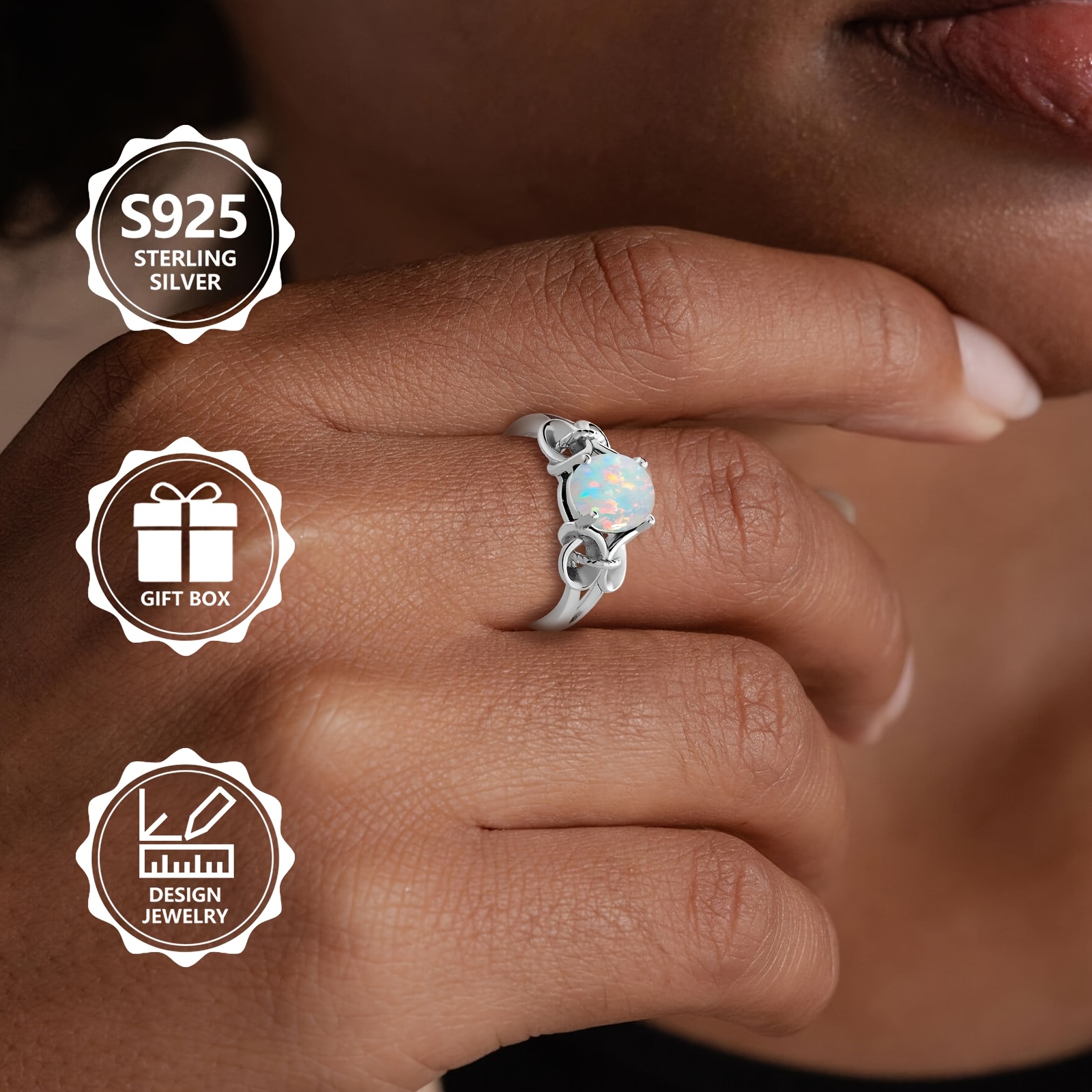 925 Silver Women's Opal Personal Ring - Ideal for Many Occasions