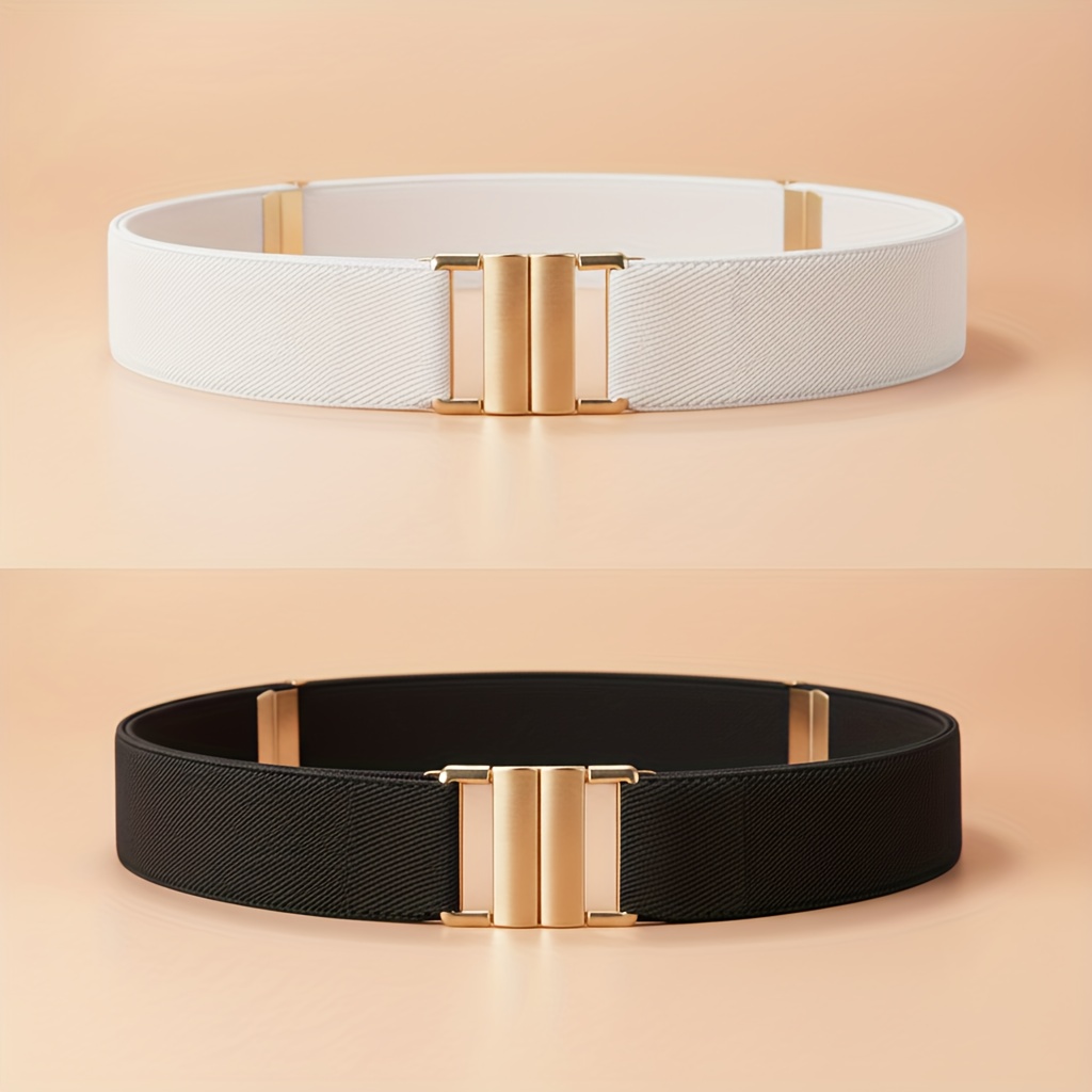 2-pack Of Women's Adjustable Lazy Waist Belts, ' Easy Square Adjustable Waist Elastic Belt, Jeans, Dresses, Coats, Matching Belt, Fashionable Alloy Belt Elastic Waistband