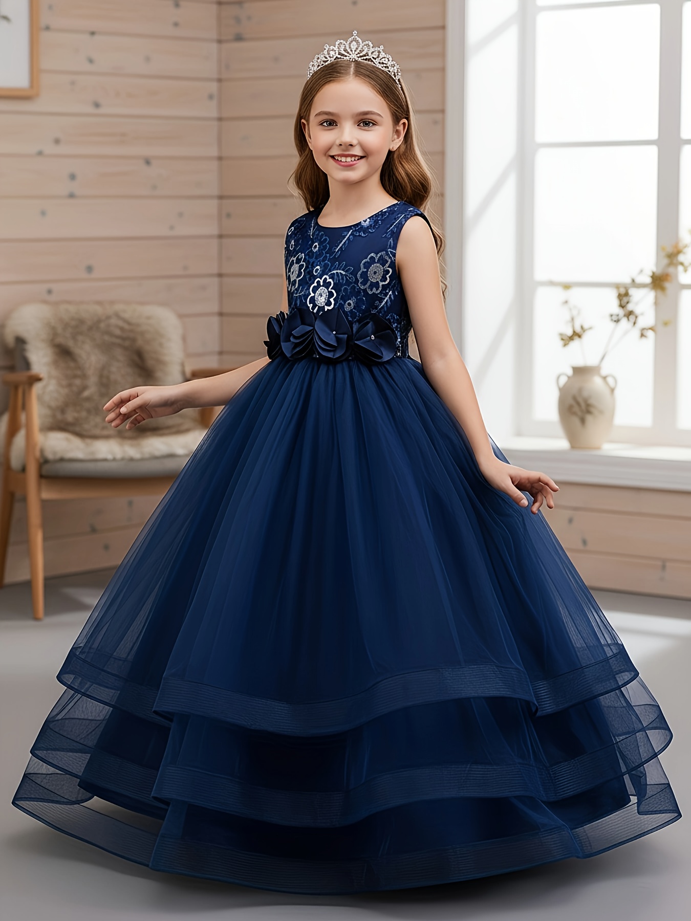 long christmas party dress girls featuring a floral tulle