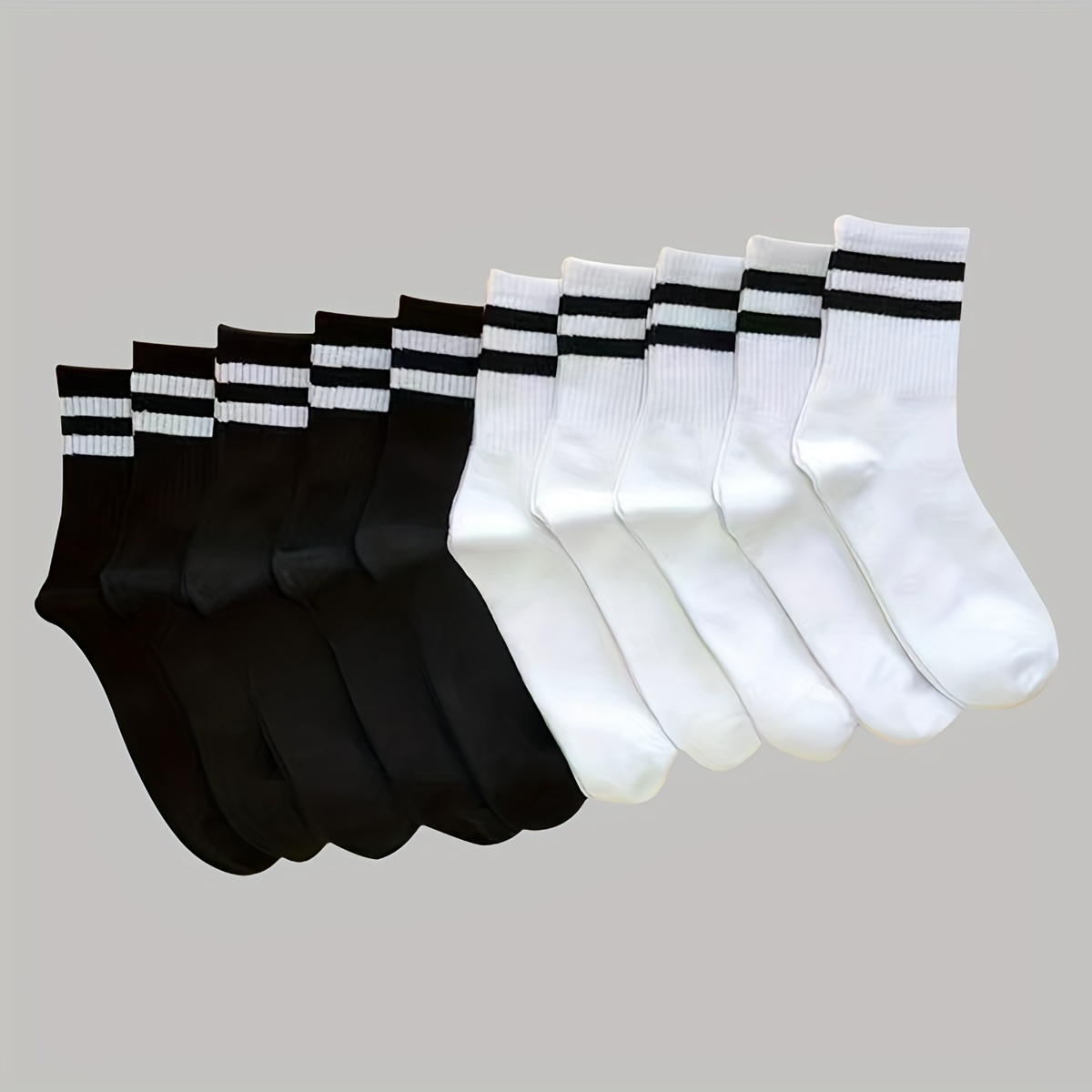 

10 Pairs Striped Crew Socks, Sports & Breathable Unisex Mid-calf Socks, Women's Stockings & Hosiery