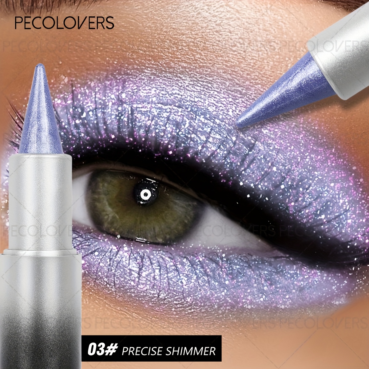 Image of 1pc Glitter Eyeshadow Pencil, Waterproof Sweatproof Monochromatic Purple Metallic Shimmer Finish, For Eye Makeup Looks, Suitable For Music Festival