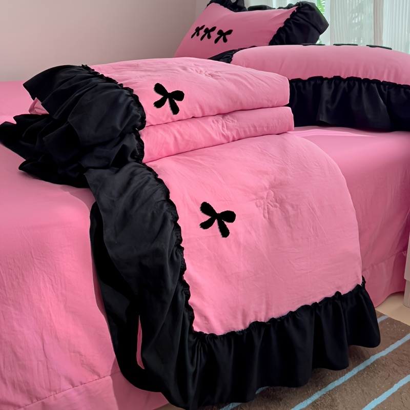 1pc High-End Elegant Bow Towel Summer Quilt, Summer Quilt Down Duvet Cover, Polyester, with Ruffle