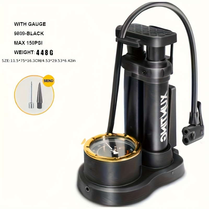 TEMU High-pressure Portable Air Pump For Bikes, Scooters & Basketballs - Durable Iron Construction With Hd Dial, Manual Operation, Car, Electric