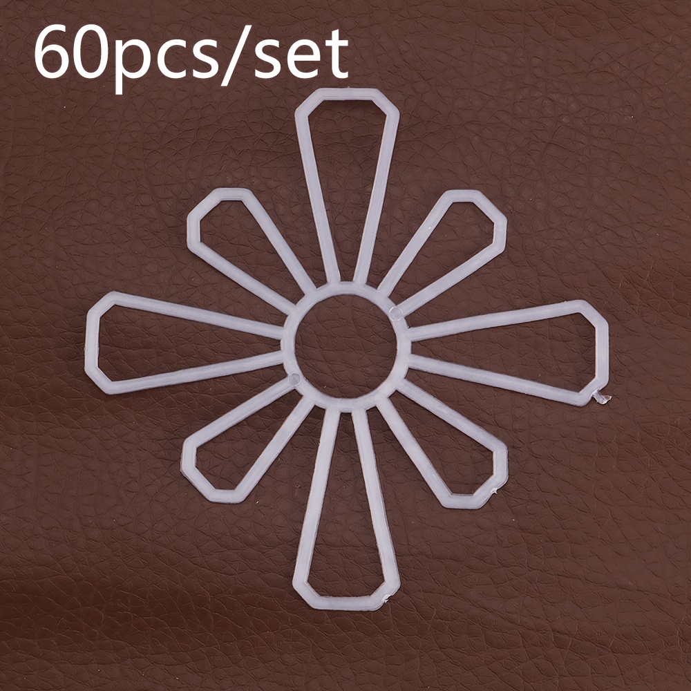 TEMU Set Of 60 White Plastic Mesh Mats Featuring An -petal Crocheted Design, Ideal For Manual Weaving Of Bags And Sewing Craft Decorations