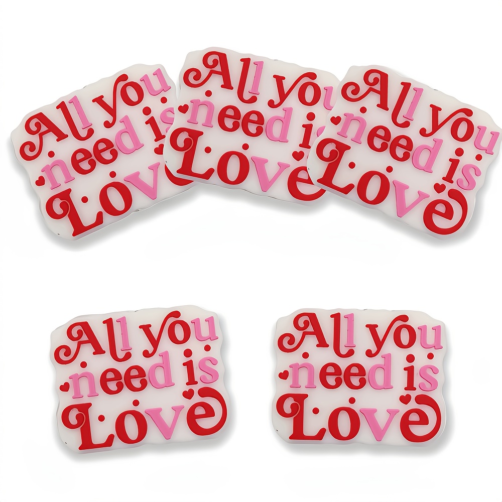 

5pcs Silicone Beads " Love" - Diy Creative Handmade Beading Pens, Ballpoint Pens, Keychain Accessories, Decorative Charms