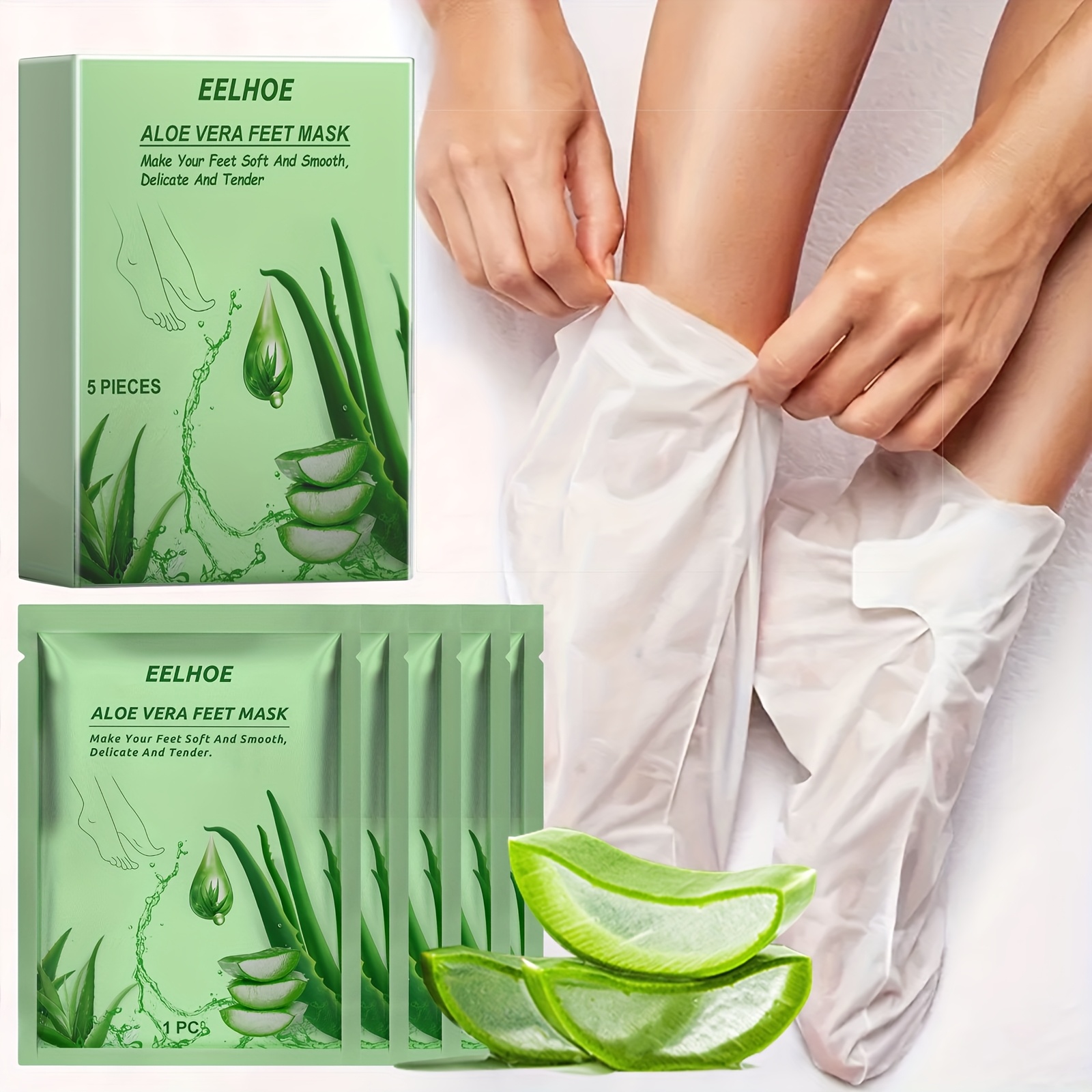 maschera   idratante, rassodante, esfoliante e idratante con aloe vera - 5 pezzi per pulizia e ammorbidimento della pelle