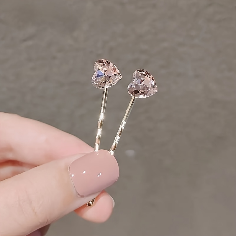 2pcs Elegant Hair Clips For Valentine's Day Daily Wear, A Set Of -shaped Sparkling Rhinestone Decorated Hair Clips