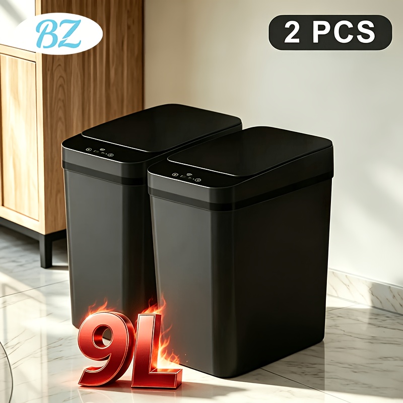 TEMU 1pc/2pcs/3pcs Smart Toilet Trash Can, Slim Plastic Material, 3 Modes: Wave Sensor/button Control/vibration Lid Opening, 0.3 Seconds Sensor Lid