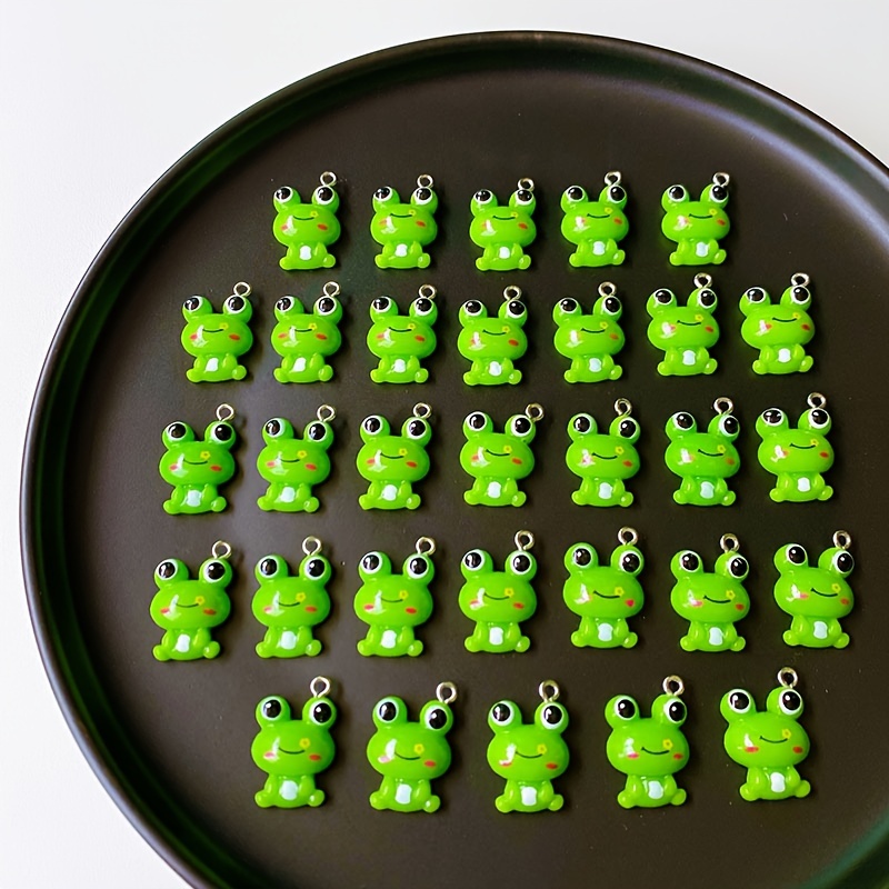 

10pcs Cartoon Green Frog Charms, Resin Animal Pendants For Diy Jewelry Making, Arts & Crafts, And Backpack Decorations