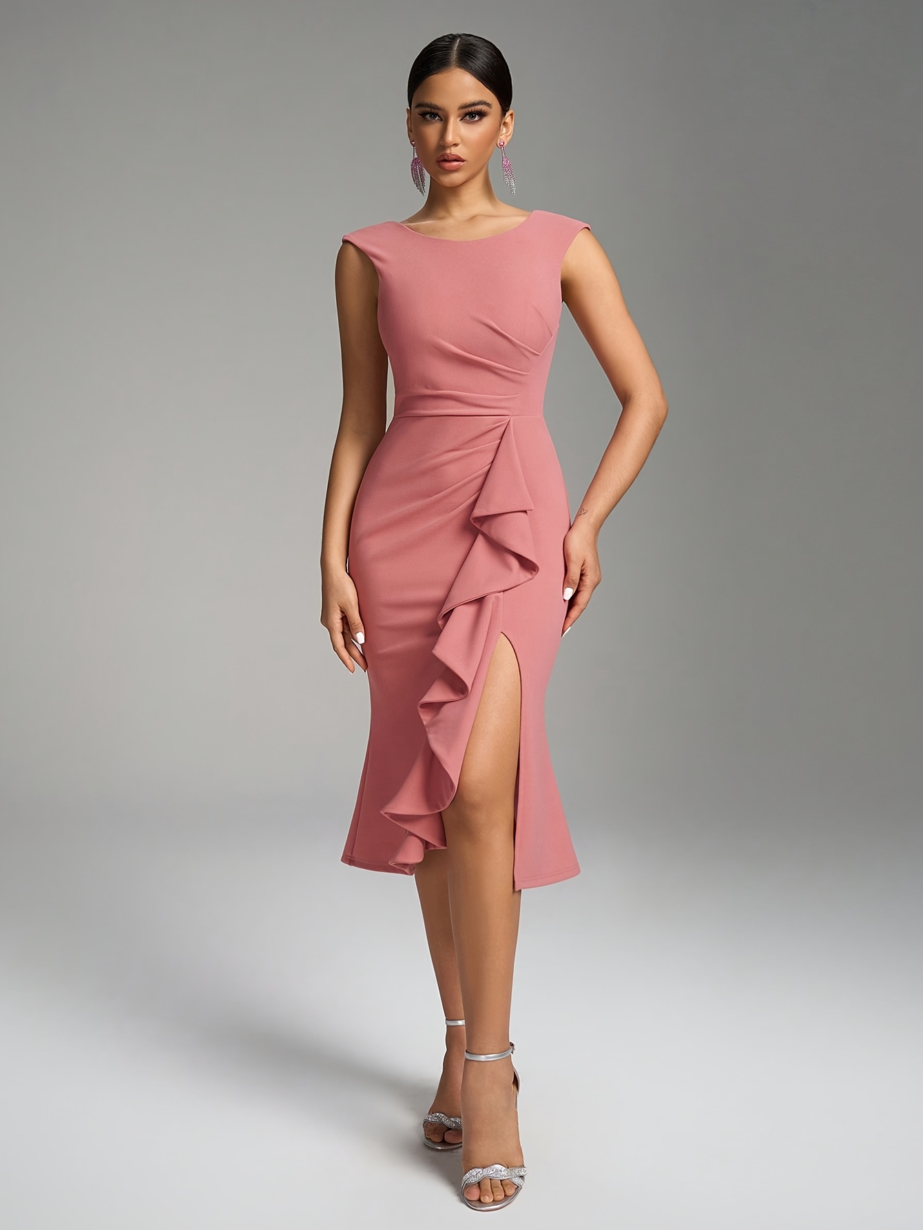 pink form fitting dress Carly Ruched Maxi Dress main image 1