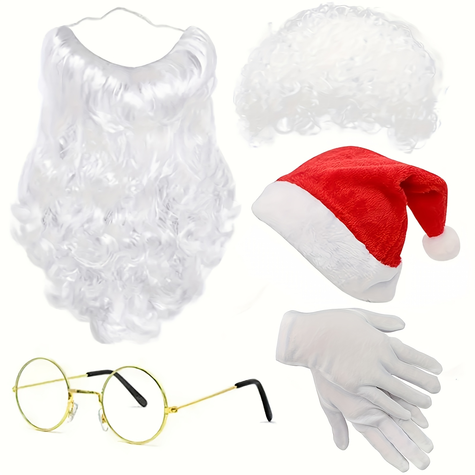 Image of 6pcs Santa Claus Accessory Set - Santa Wig, Beard, Hat, Gloves And Costume Glasses - Christmas Role Play Props For Men And Women, Christmas Party Accessories