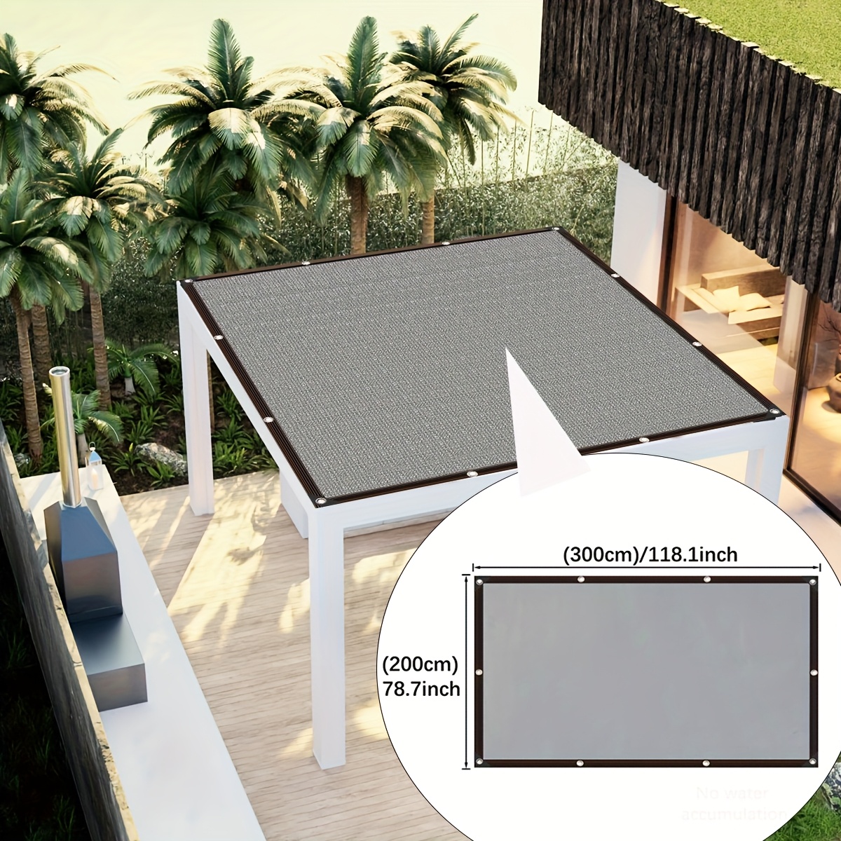 TEMU Toile d'ombrage extérieure | Tissu en thermique grise, écran d'intimité respirant pour patio, clôture, balcon, garage, gazebo et serre | Sangle