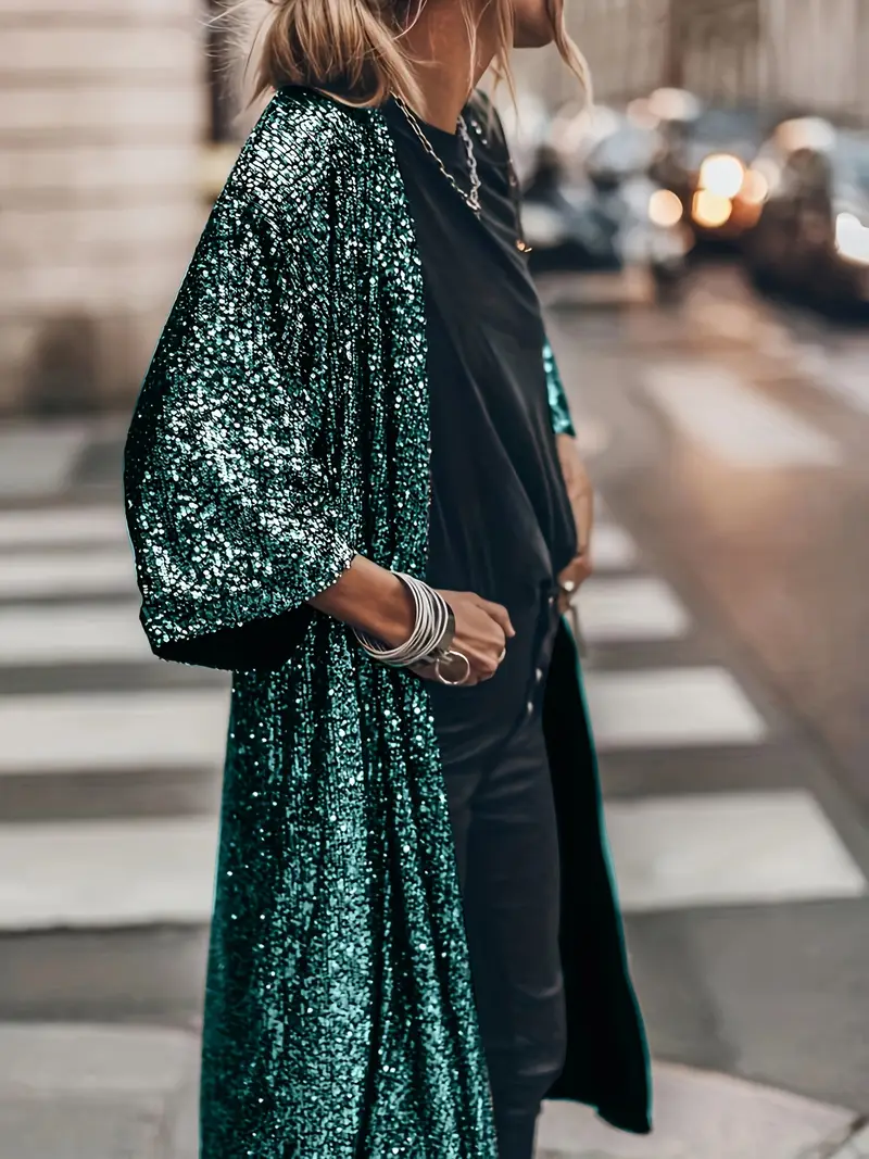Casual Street Solid Sequins Sequined U Neck Outerwear Casual Street Solid Sequins Sequined U Neck Outerwear